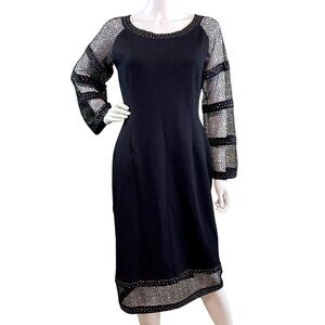 Mieka Santana Knit Wool Rhinestone Embroidered Sweater Dress Black Art Wear Sz M